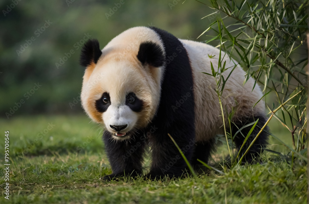 Obraz premium A big size panda looking in a forest.
