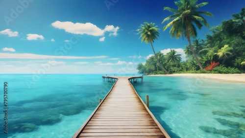 A tropical beach landscape palm trees  summer vacation wallpaper