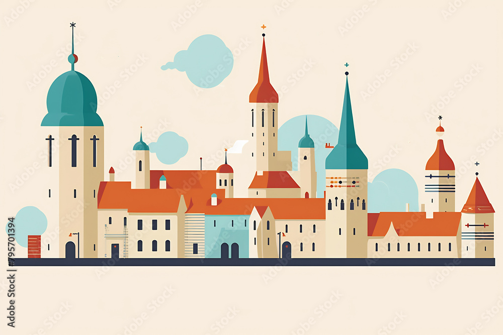 Tallinn urban landscape with cityscape silhouette . Pattern with houses. Illustration Tallinn urban landscape with cityscape silhouette . Pattern with houses. Illustration