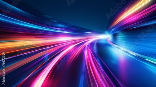 Car motion trails. Speed light streaks background with blurred fast moving light effect, Racing cars dynamic flash effects city road with long exposure night lights