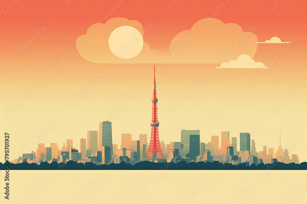 Tokio urban landscape. Pattern with houses. Illustration