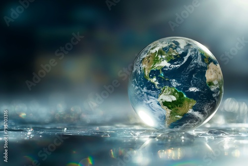 Symbol of environmental consciousness Earth cradled within a crystal globe, radiating hope and responsibility