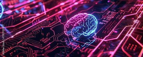 In a lecture on neural networks, a neon circuit board with a brain image serves as a backdrop, visually explaining the complexity of artificial learning
