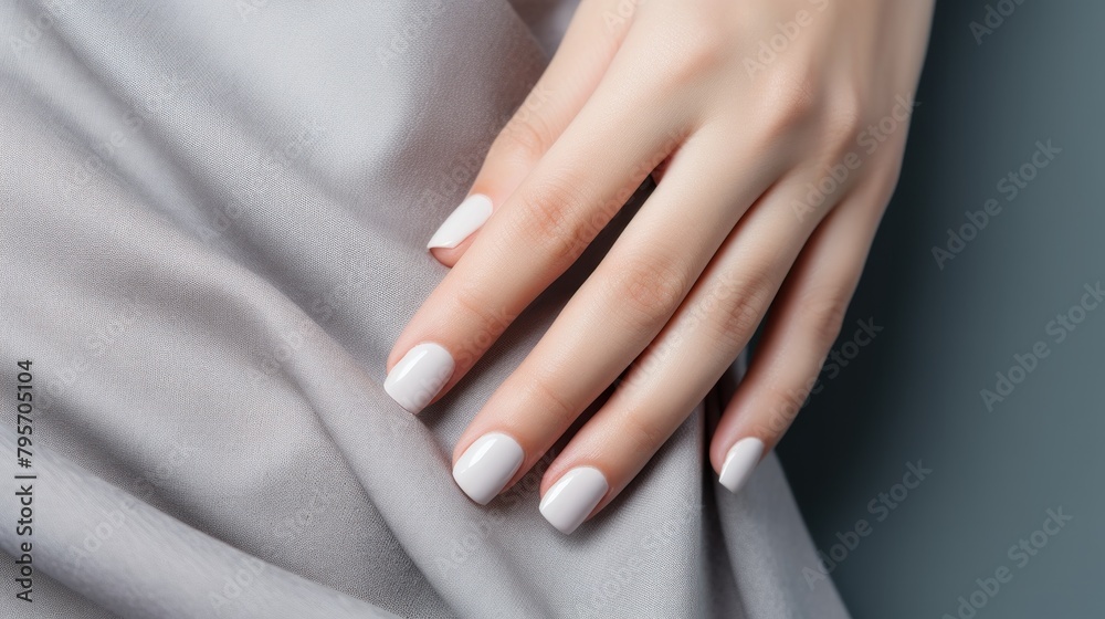 Fototapeta premium Manicure and Hands Spa. Beautiful Woman hand closeup. Manicured nails and Soft hands skin. Beauty treatment. Beautiful woman's nails with beautiful baby boomer manicure,
