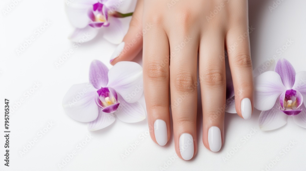Manicure and Hands Spa. Beautiful Woman hand closeup. Manicured nails and Soft hands skin. Beauty treatment. Beautiful woman's nails with beautiful baby boomer manicure,