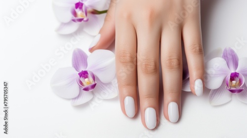 Manicure and Hands Spa. Beautiful Woman hand closeup. Manicured nails and Soft hands skin. Beauty treatment. Beautiful woman s nails with beautiful baby boomer manicure 
