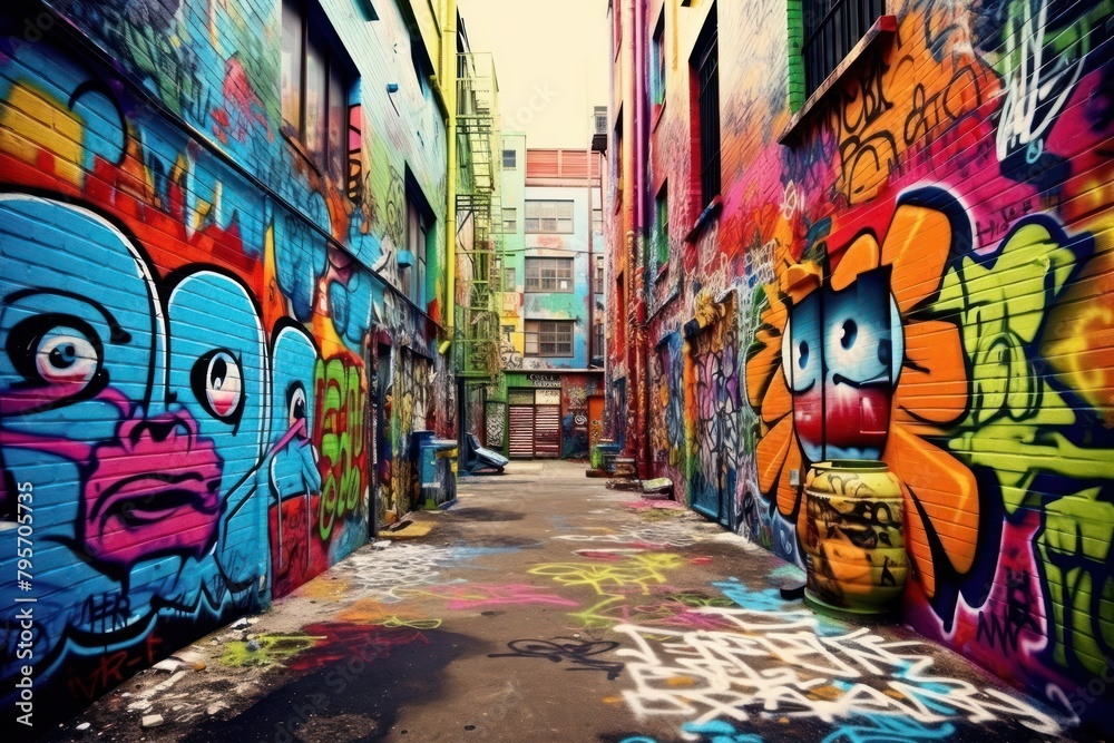 Fototapeta premium Vibrant colors spray chaos street city alley