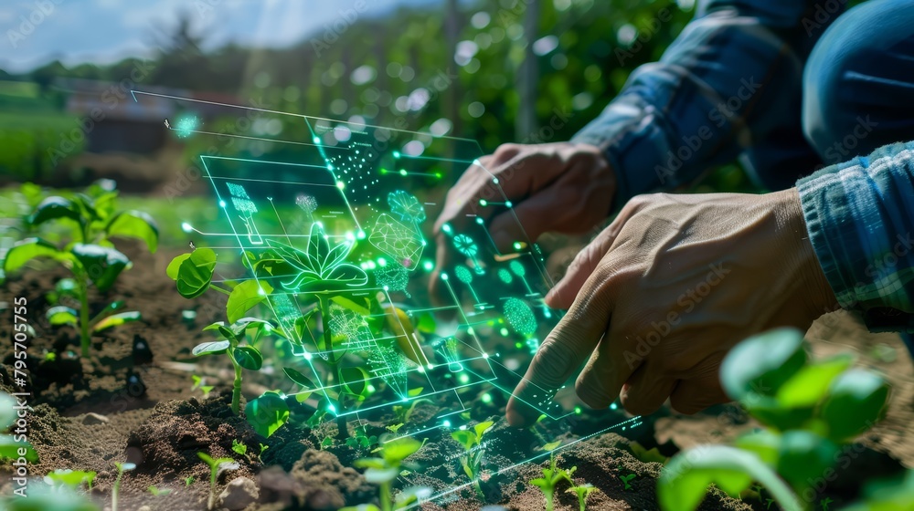 Obraz premium Soil scientists apply remote sensing technology to assess soil health and fertility, guiding sustainable land use and crop management, science concept