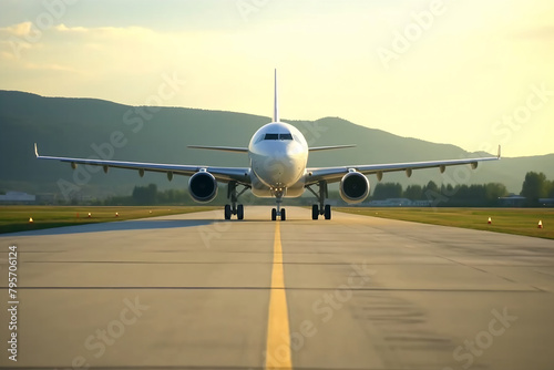 Civil airplane on airstrip, travel trip vacation