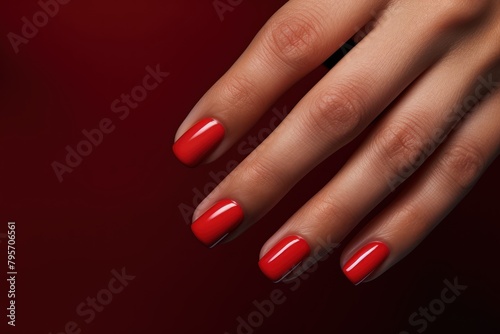 Red manicure and Hands Spa. Beautiful Woman hand closeup. Manicured nails and Soft hands skin. Beauty treatment. Beautiful woman's nails with beautiful baby boomer manicure,