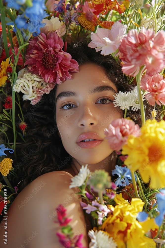 Latina Brazilian girl flower portrait plant. Latina Brazilian girl flower portrait plant.