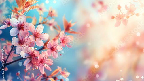 Blooming Sakura. Pink Japanese Sakura. Blooming flowers wallpaper or background. Spring concept. Japanese cherry.