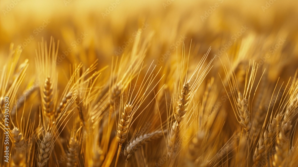 Fototapeta premium Field of barley against bright yellow sky