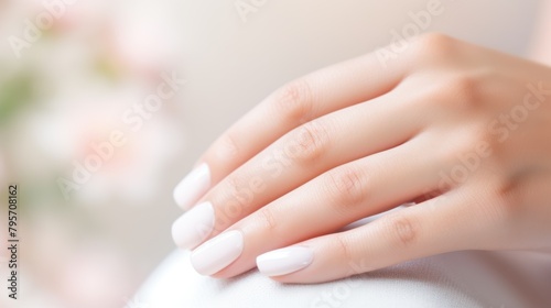 Manicure and Hands Spa. Beautiful Woman hand closeup. Manicured nails and Soft hands skin. Beauty treatment. Beautiful woman s nails with beautiful baby boomer manicure 