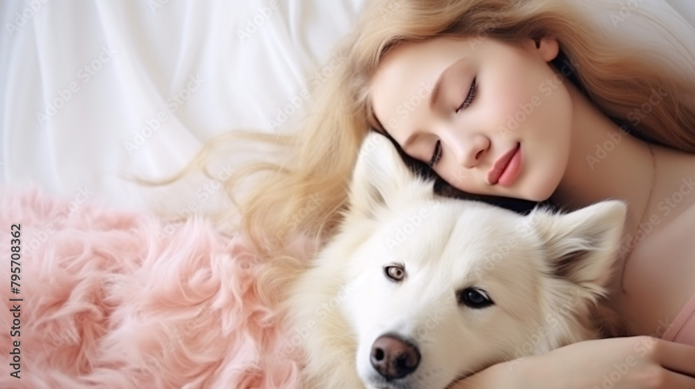 woman with a dog, sleeping woman with a dog, sleeping