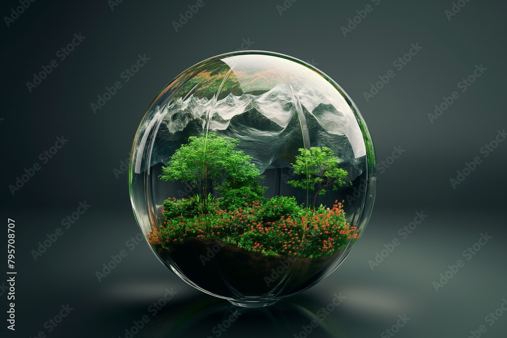 Exquisite glass globe 3D emblem capturing the beauty of nature on World Environment Day