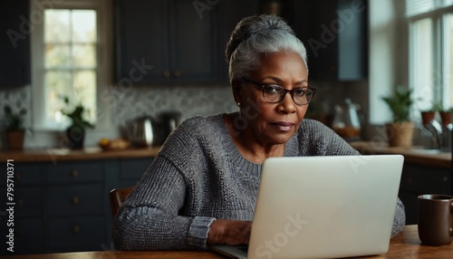 Older person sits at home and deals with the new digital possibilities in front of the computer screen