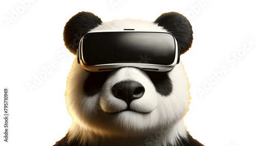 Gentle panda with VR headset, in PNG format with a transparent background, symbolizing tech and nature fusion.