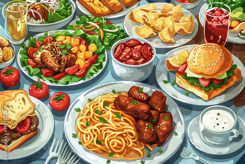 A feast of global cuisine delights depicted in vibrant vector art, perfect for culinary tours. AI Generated.