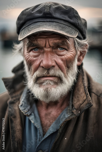 Elderly Bearded Man Portrait  Senior Gentleman in Modest Attire with Grey Hair