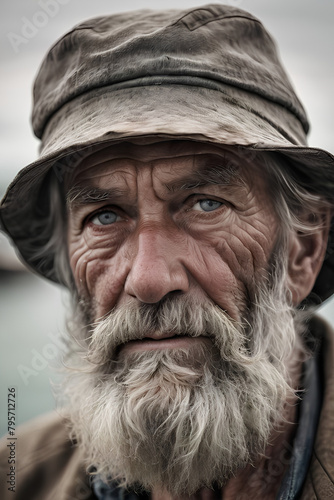 Elderly Bearded Man Portrait  Senior Gentleman in Modest Attire with Grey Hair