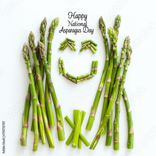 illustration of fresh asparagus lay in smile sign shape as a banner or template, national asparagus day