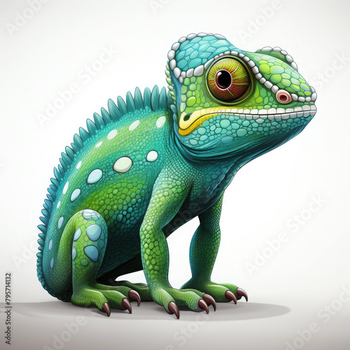 Watercolor Green colored chameleon close up  clipart Illustration  Generative Ai