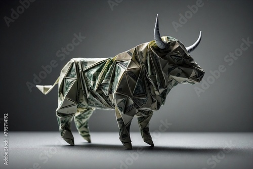 A paper bull is standing on a table
