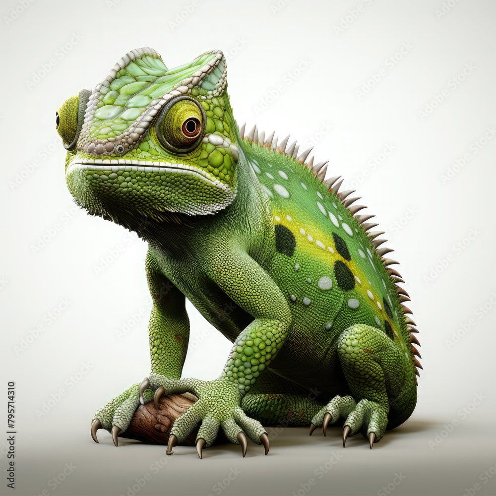 Obraz premium Watercolor Green colored chameleon close up, clipart Illustration, Generative Ai