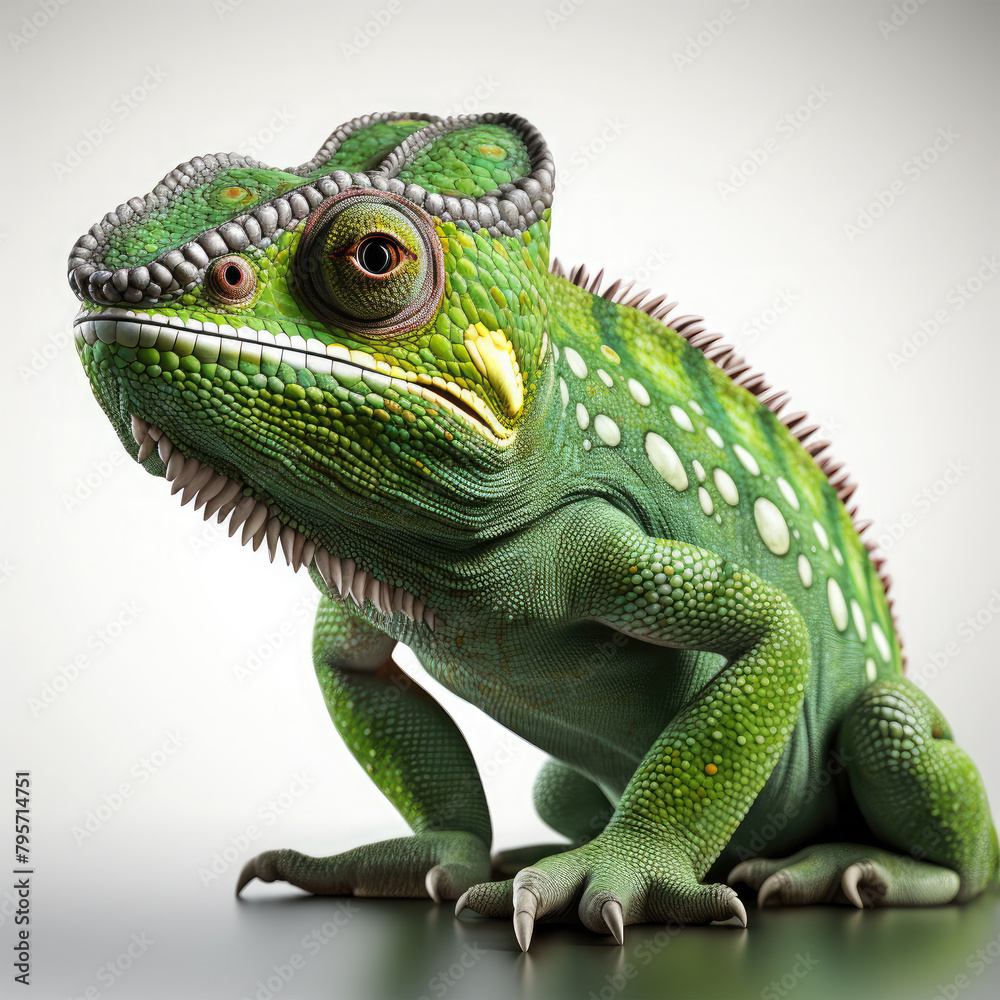 Obraz premium Watercolor Green colored chameleon close up, clipart Illustration, Generative Ai