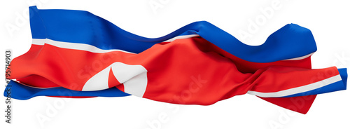 Vibrant Waving Flag of North Korea with Iconic Red Star and Blue Stripes