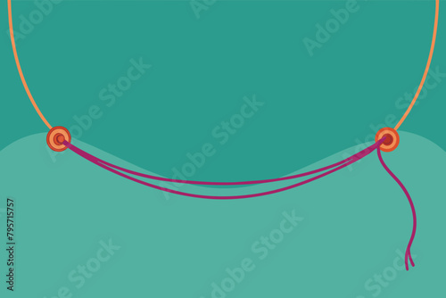 An illustration of a simplified bowstring and arrow on a teal background.