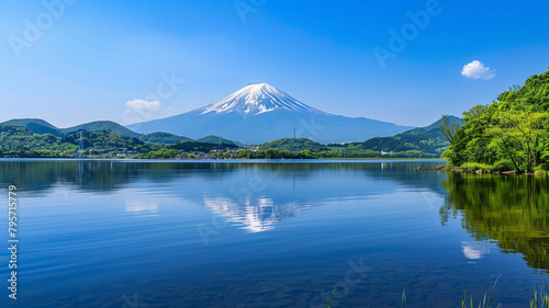 富士山と湖 夏の風景