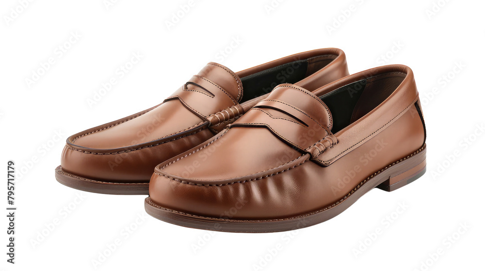 Comfortable Slip-On Loafers in Brown Leather on transparent background