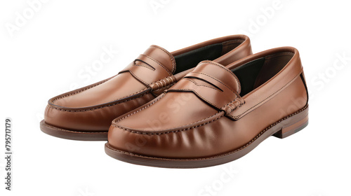 Comfortable Slip-On Loafers in Brown Leather on transparent background
