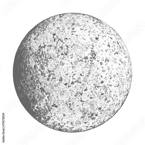 Full moon isolated. Night space. Earth, planet isolated on white background. Abstract black stamp texture round shape. Grainy circle textured design elements. Vector illustration. EPS 10.