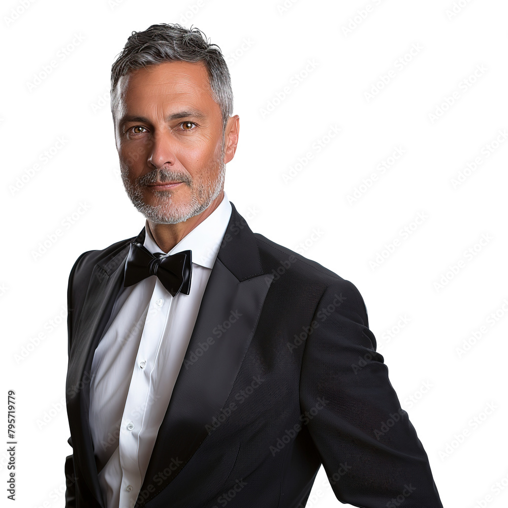 Handsome Old Man in Black Suit on Transparent Background Handsome Old Man in Black Suit on Transparent Background