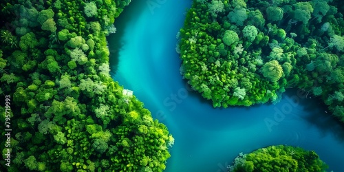 Aerial View of a Winding River Flowing Through a Lush Green Forest