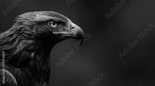  A tight shot of a raptor against a black-and-white backdrop, featuring a dark night sky behind it