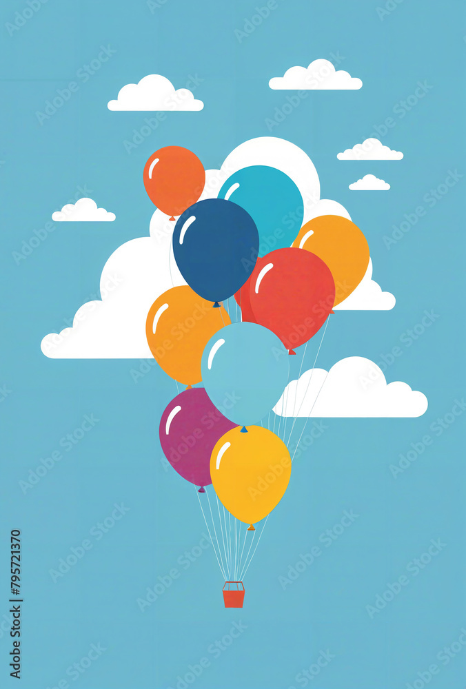 illustration of flying balloons in the sky