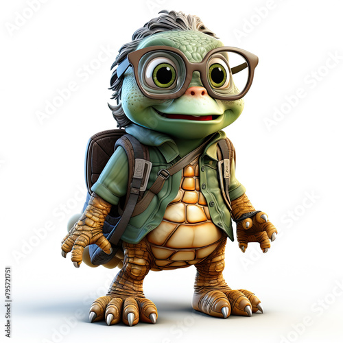 Watercolor turtle with glasses in front of studio, clipart Illustration, Generative Ai © SantoshArt
