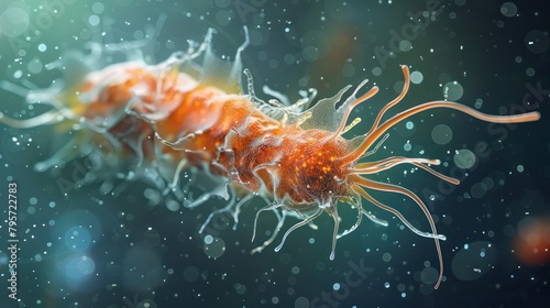 A microbe skillfully detecting and following chemical signals with its flagella to find its next meal photo