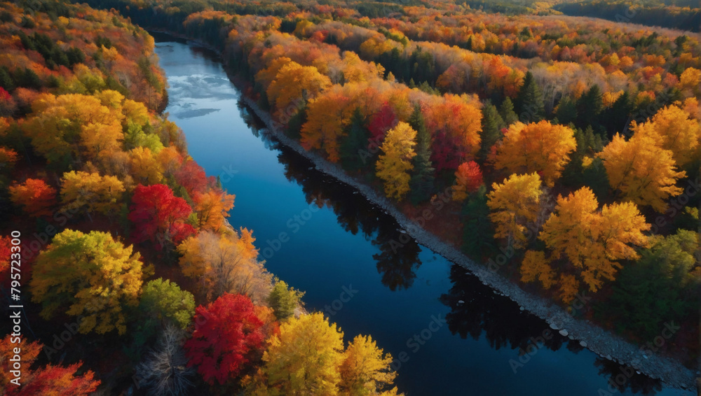 Autumn Symphony, A Landscape Alive with the Vibrant Hues of Fall Foliage, Creating a Symphony of Colors.