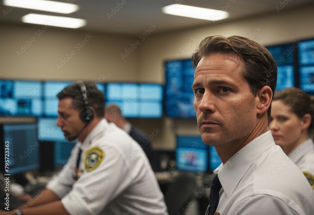 Team working in a mission control center. Highlights teamwork in high-stakes operations and technological environments. Team working in a mission control center. Highlights teamwork in high-stakes operations and technological environments.