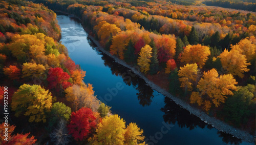 Autumn Symphony, A Landscape Alive with the Vibrant Hues of Fall Foliage, Creating a Symphony of Colors. © xKas
