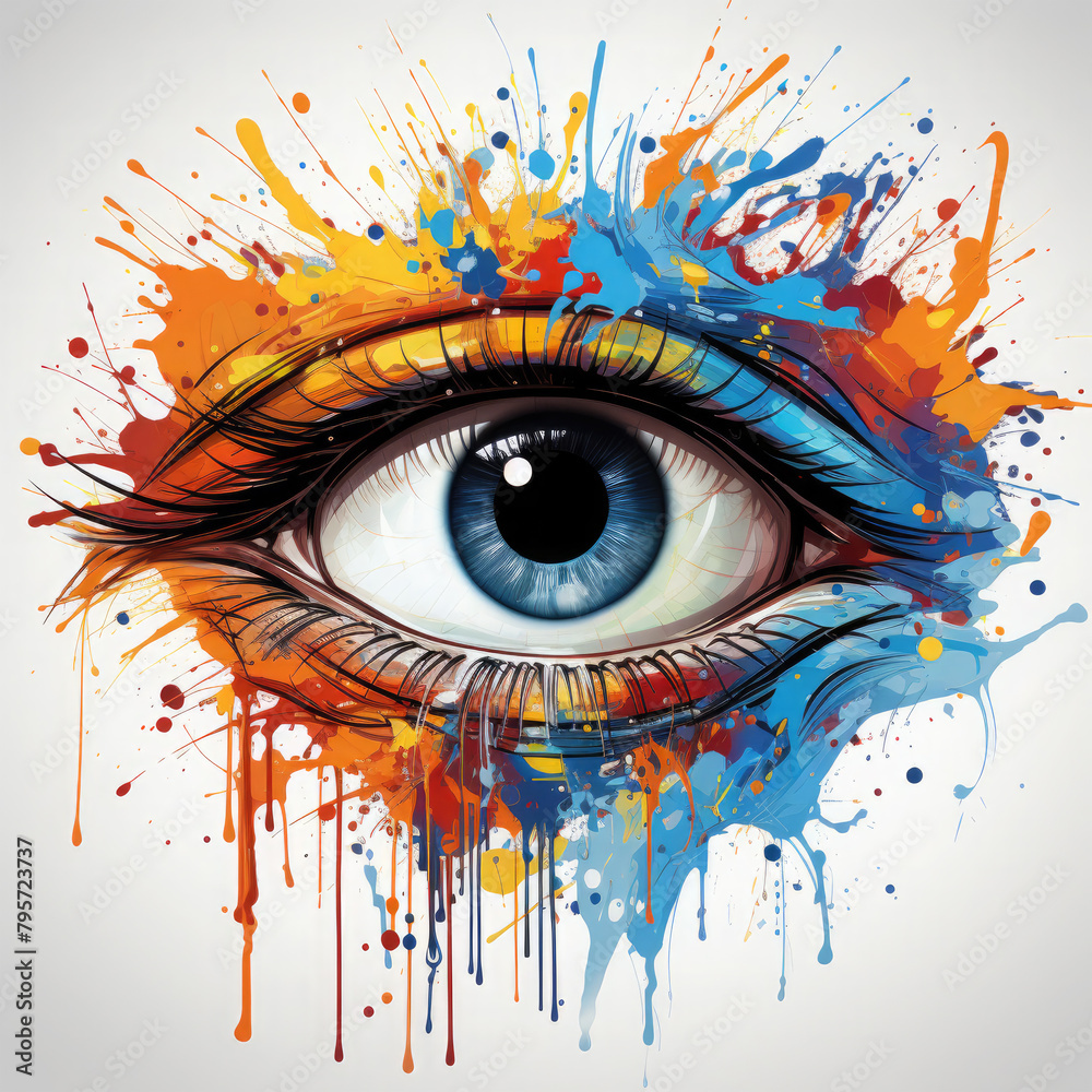 Watercolor human eye close up with colorful paint vector, clipart Illustration, Generative Ai