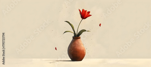 An illustration of a minimalist vase with a single tulip inside #795723794