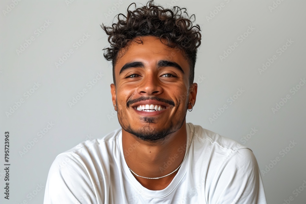 Obraz premium Young Brazilian man isolated on white background laughing
