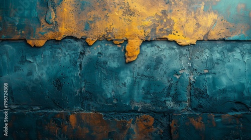 A wall with a blue and yellow stripe