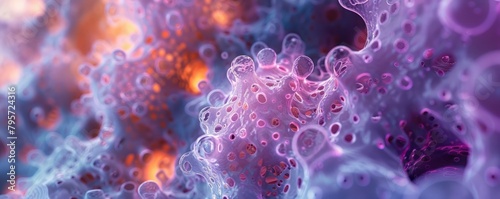 Close-up image of an Archaea cell division in extreme saline conditions, highlighting the robust membrane structures and unique lipid bonds, perfect for scientific journals photo